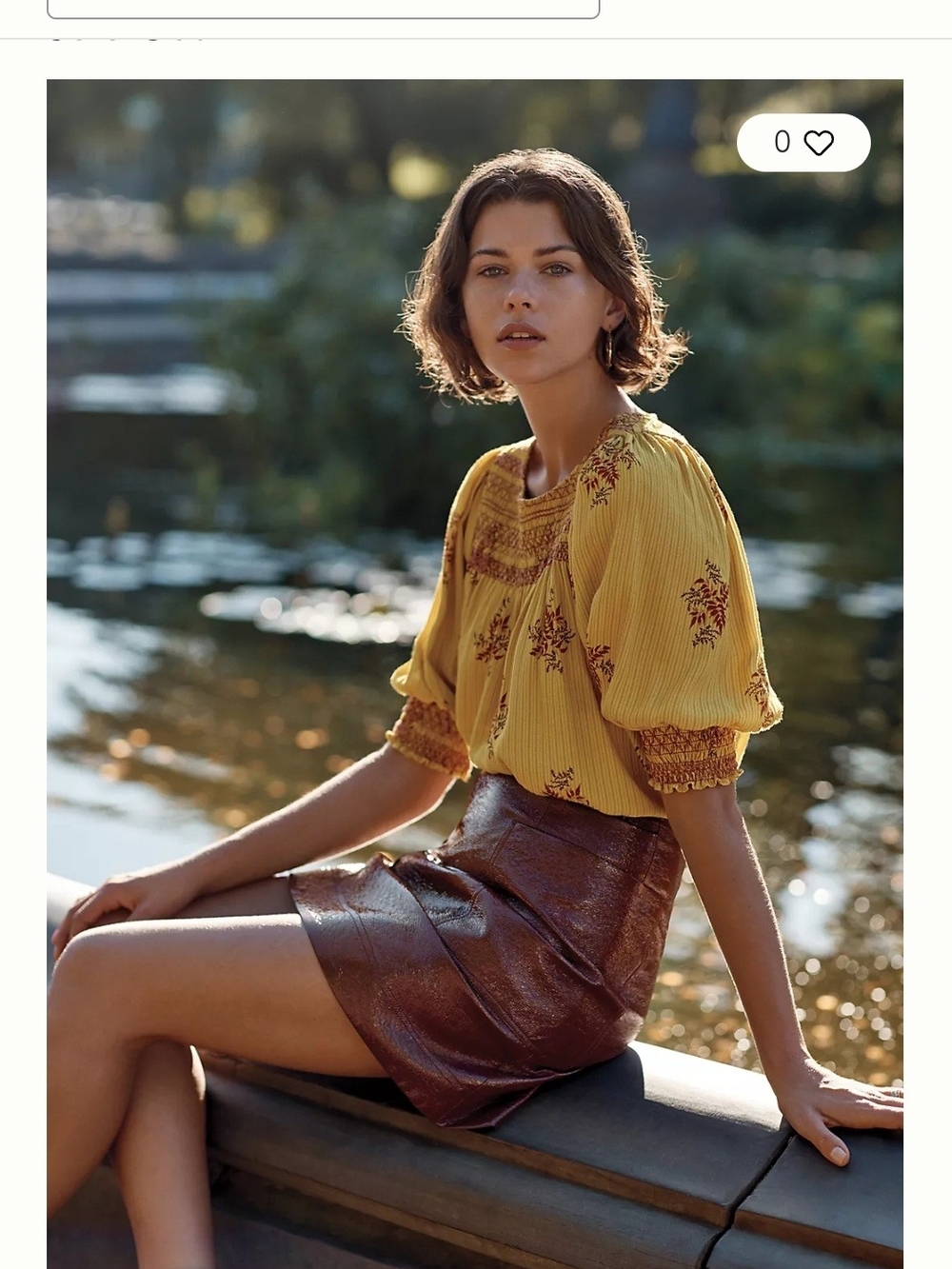 Anthropologie Mustard Yellow Smocked Yoke Puff-Sleeve Blouse